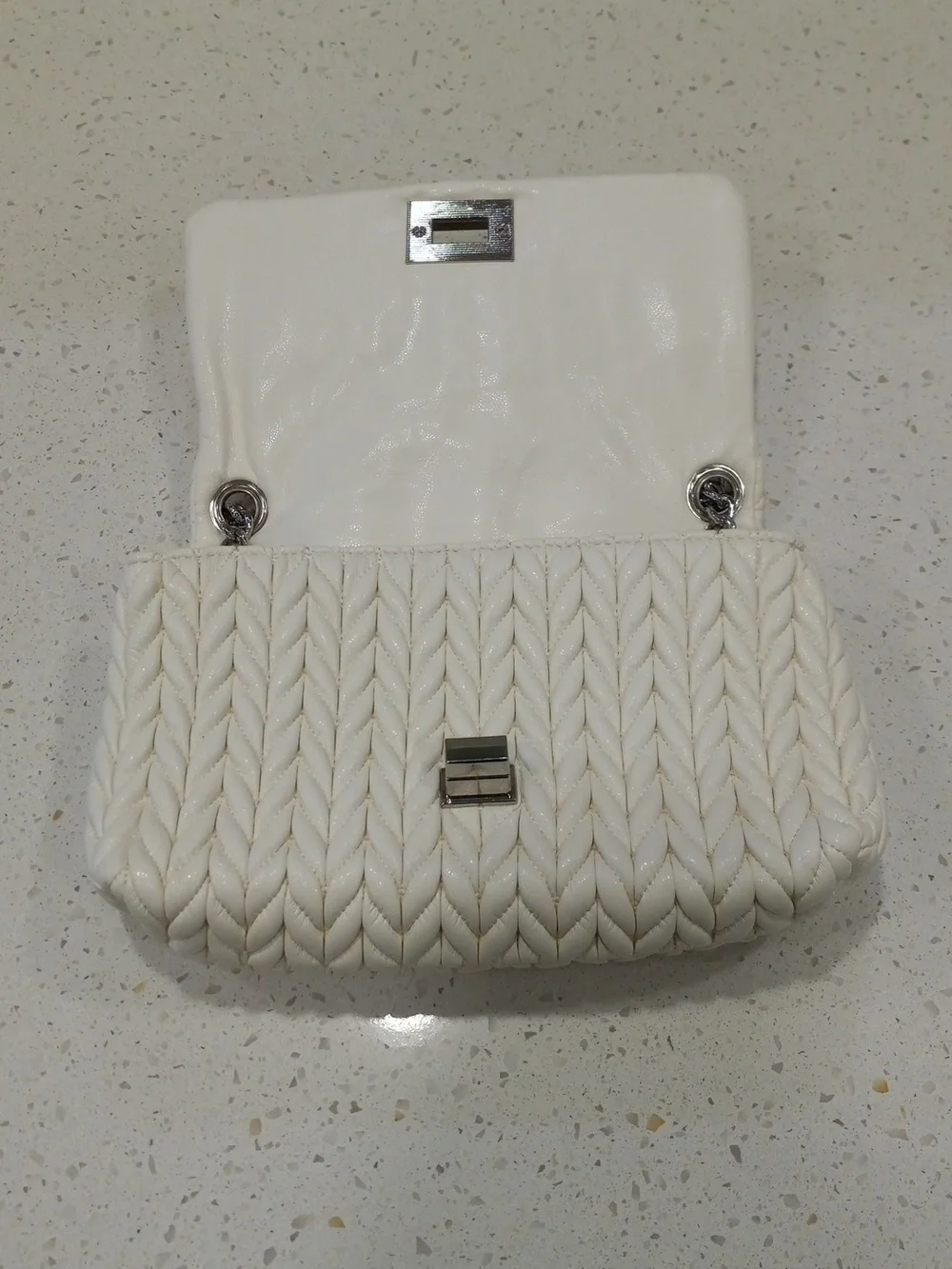 INC Ajae White Quilted Chain Shoulder Crossbody Bag - Picture 4 of 7